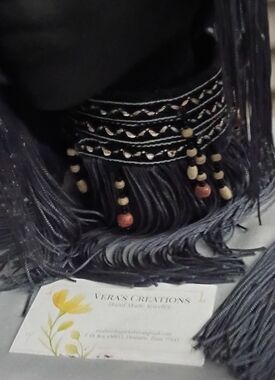 Black Beaded Fringe Scarf